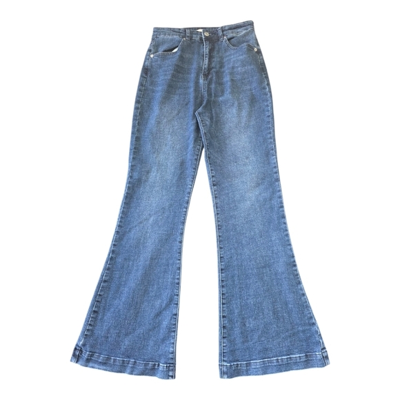 Chelsea & Violet Flare Jeans Women 28x31 Blue Mid Rise Dark Wash Bell Bottom Y2k - Picture 1 of 14